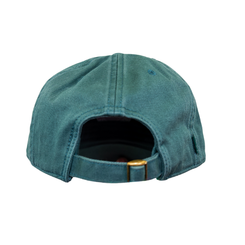 Back of Green Baseball Cap with White Embroidered Eastern Light Distilling Logo