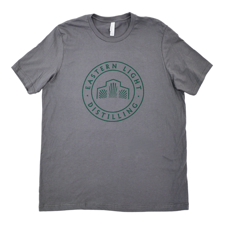 Heather Gray Crewneck Unisex TShirt for Male & Female, Pine Green Eastern Light Distilling Logo, Primary Product Image